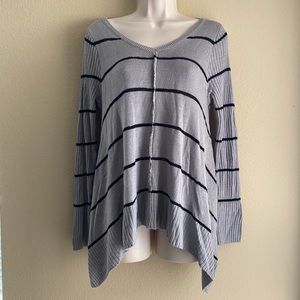 Grey + Black Loose Fit High Low Striped Sweater
